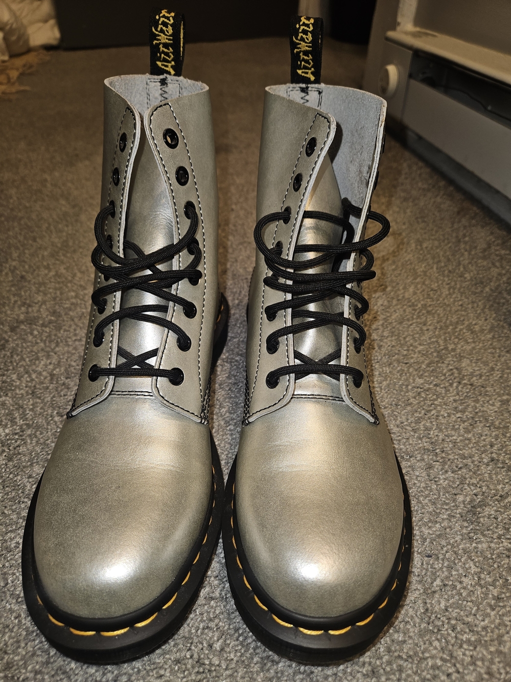 Dr. Martens Silver Metallic 8-Eye Lace-Up Boots